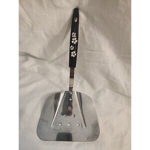 Vintage Wide Spatula/ Flipper/Turner Stainless Steel USA White Flower Handle